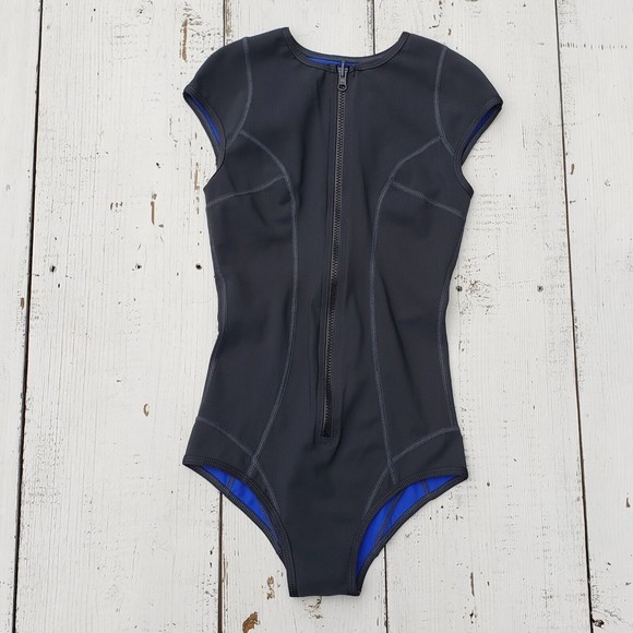 VA VERAMOR Gray Blue Compression Competitive Swimsuit Reversible Women Size S/M - Picture 1 of 5